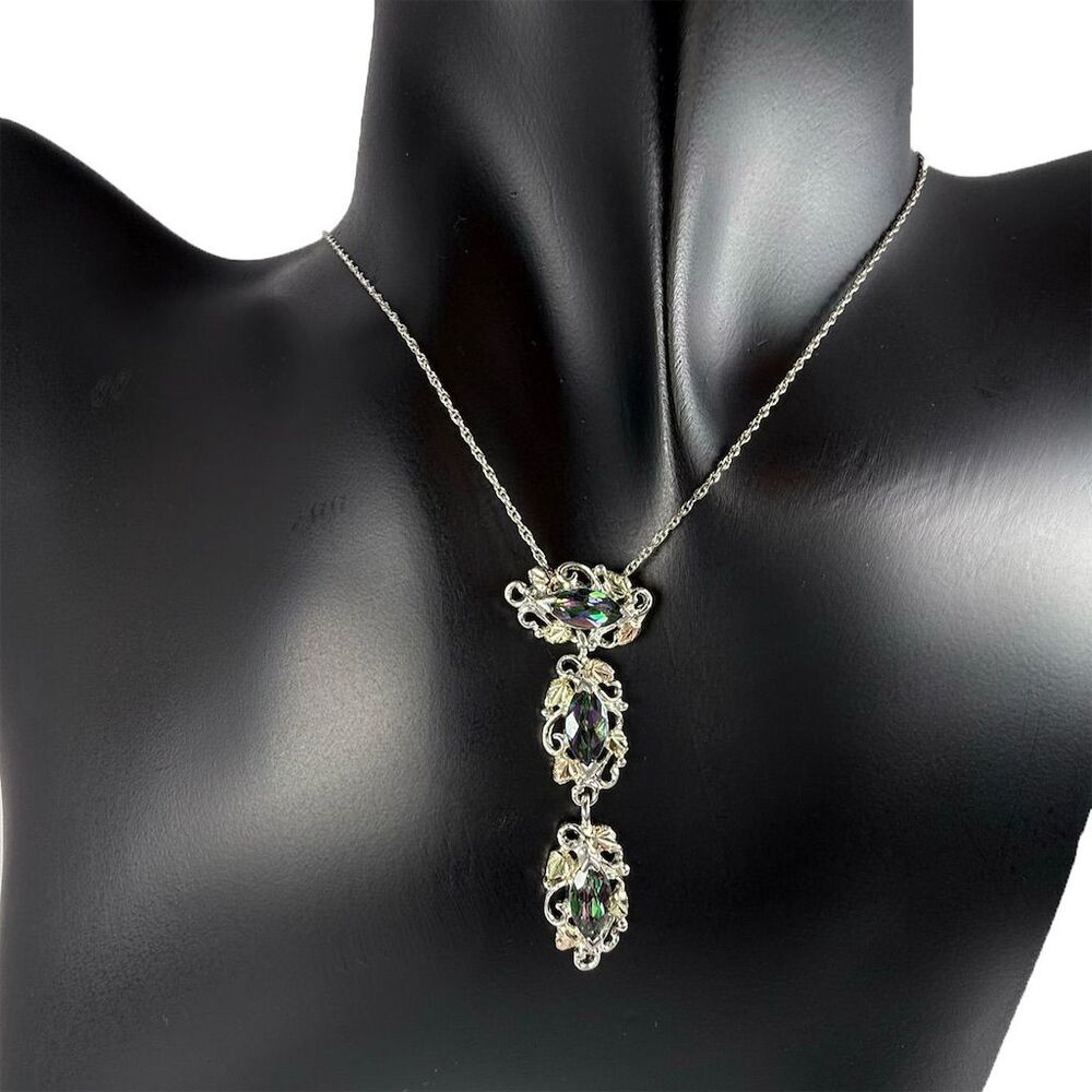 Landstroms Black Hills silver Mystic Fire Topaz Triple gem Pendant Necklace